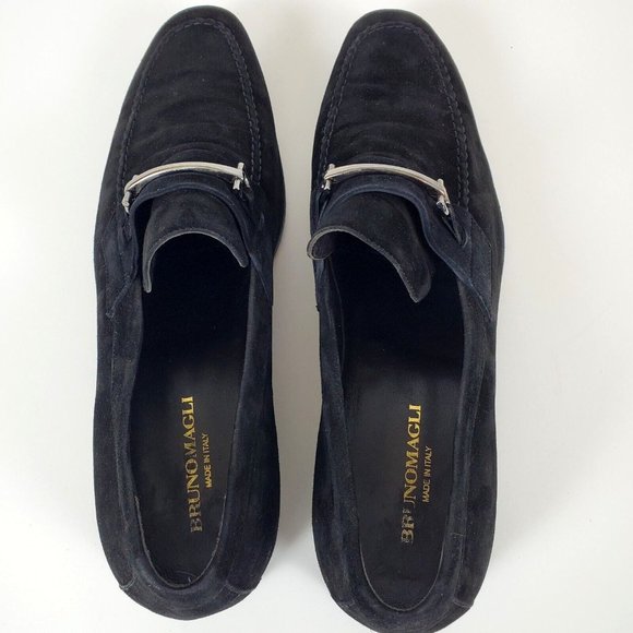 Bruno Magli Suede Leather Bit Loafers Black Made in Italy Size 13 M - VERY CLEAN - Picture 5 of 11